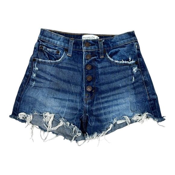 Abercrombie & Fitch High Rise Mom Short 24 00 Distressed Denim Jean Cutoffs - Picture 1 of 6